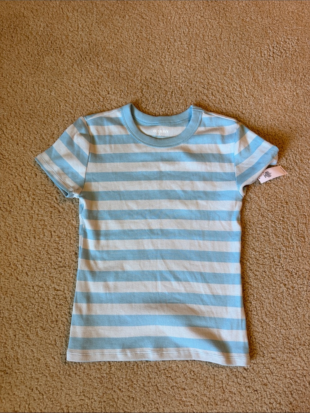 Old Navy Light Blue & White Striped Short Sleeve Tee